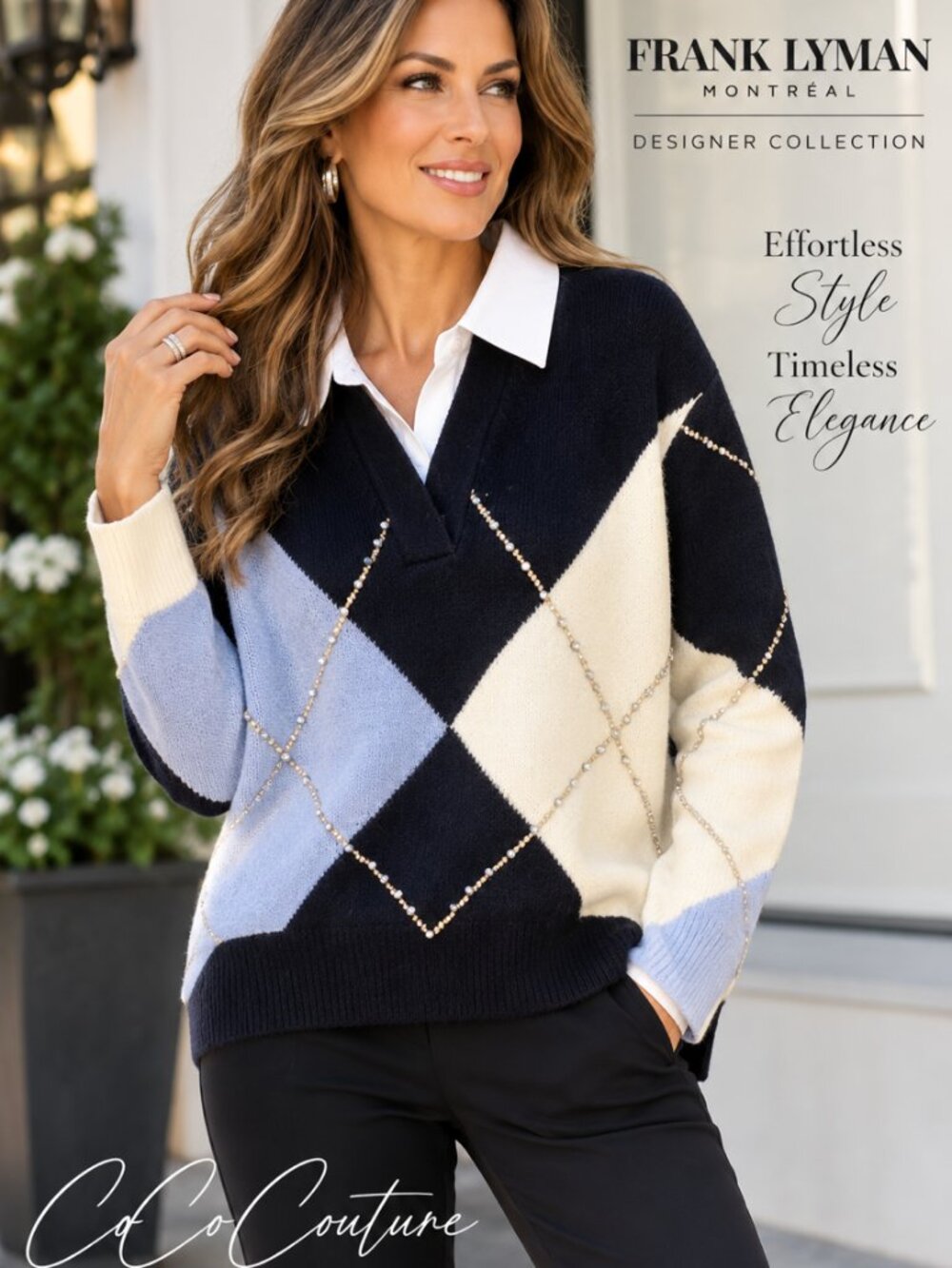 264853 Argyle Layered Sweatered by Frank Lyman in Blue